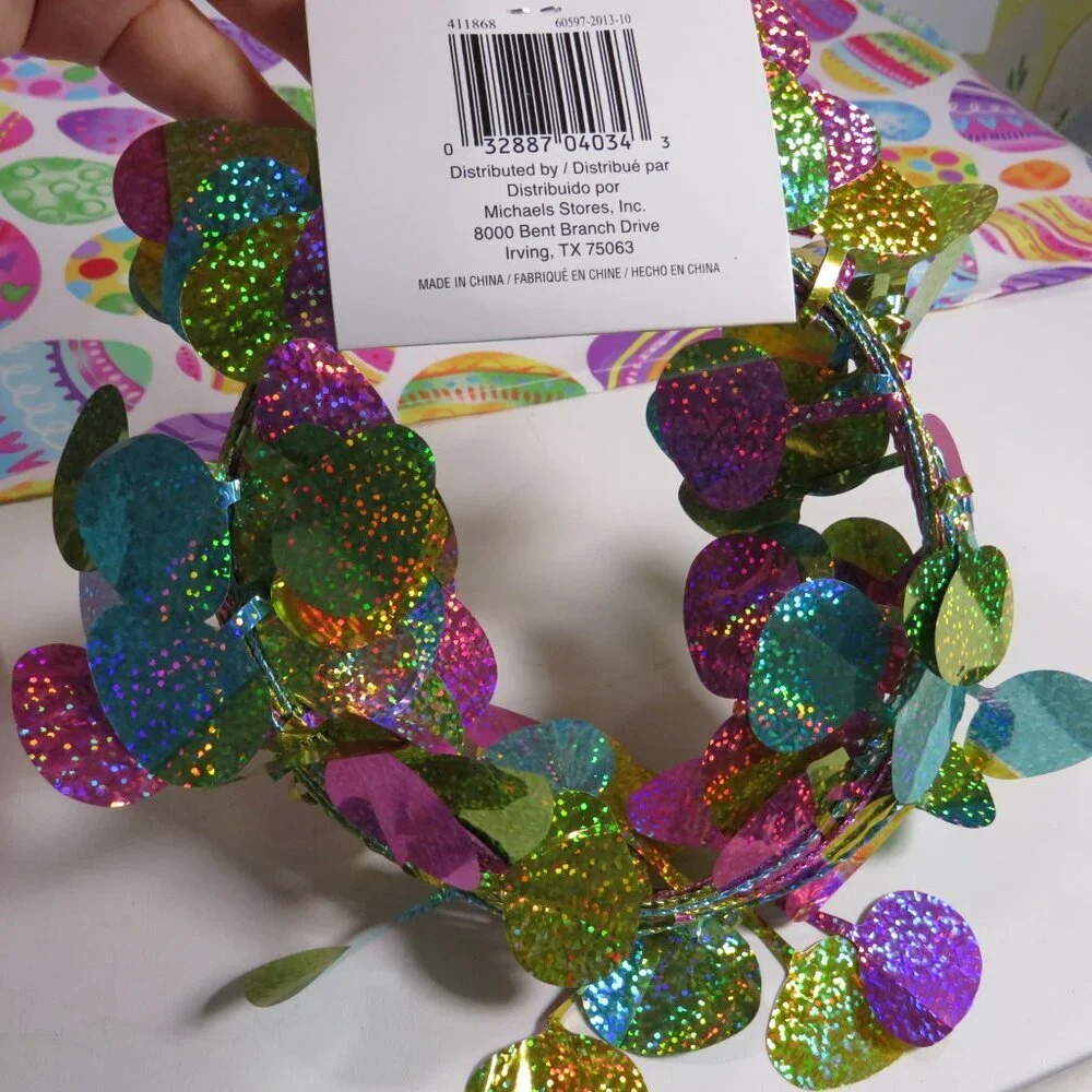 Colorful Easter Egg Table Runner, Sm Tablecloth, Hot Pad & Wire Garland